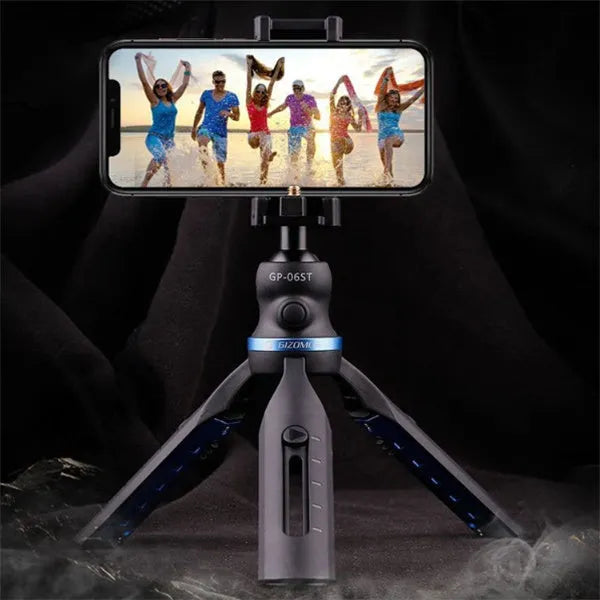 Black desktop phone tripod compatible with Apple iPhone and Huawei P30 models