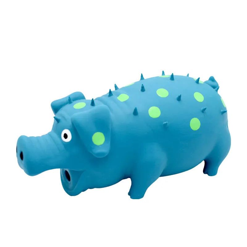 Pig shaped latex dog chew toy in various colours with squeaker for aggressive chewers