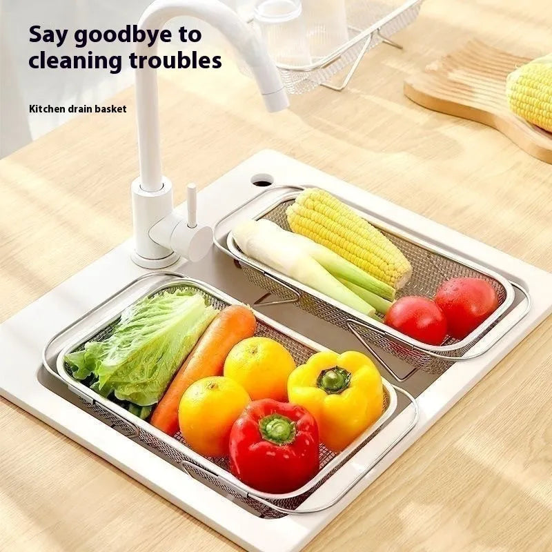 Thickened retractable stainless steel sink rack for kitchen draining, detachable, Extra Large or Large Size