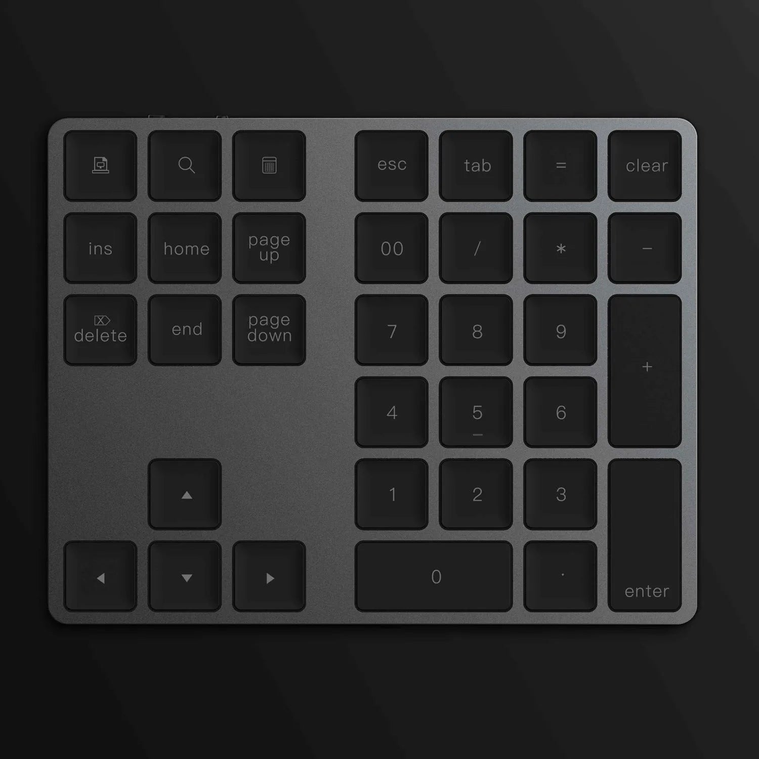 Aluminium Bluetooth numeric keypad with 34 keys in black and silver colour options