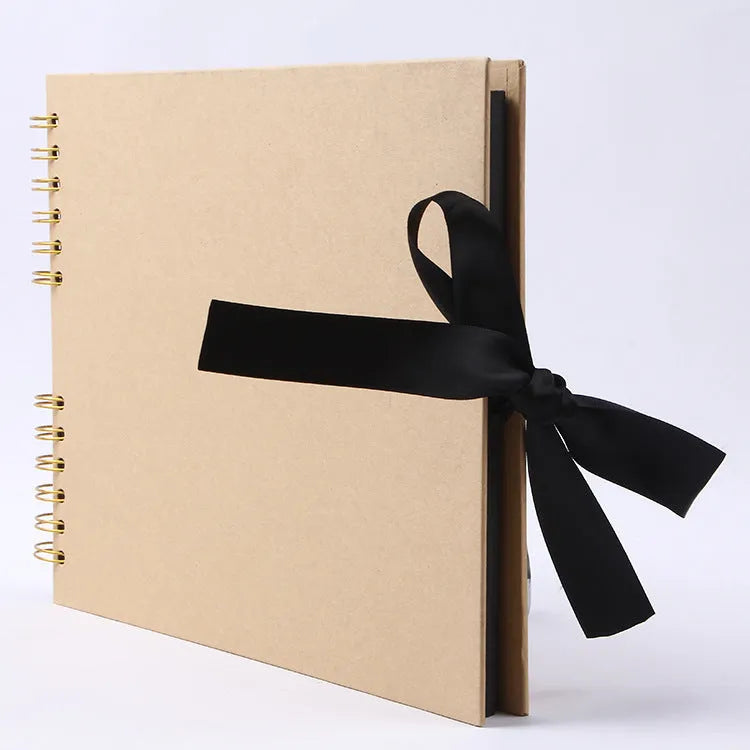 Handmade DIY spiral coil photo album with kraft paper or black cardboard cover