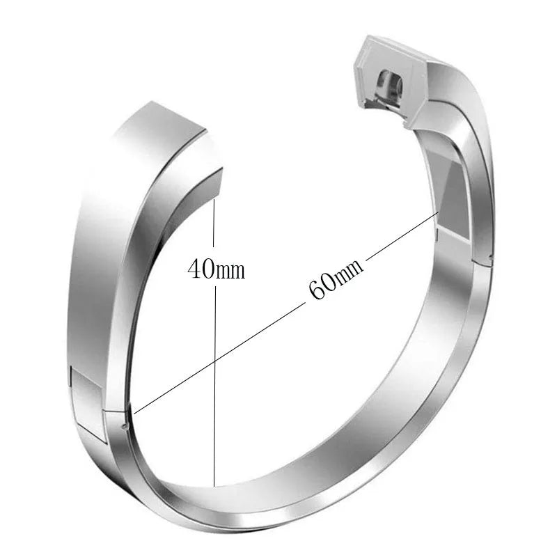 Stainless steel metal strap for Fitbit Alta smartwatch with deployment buckle.