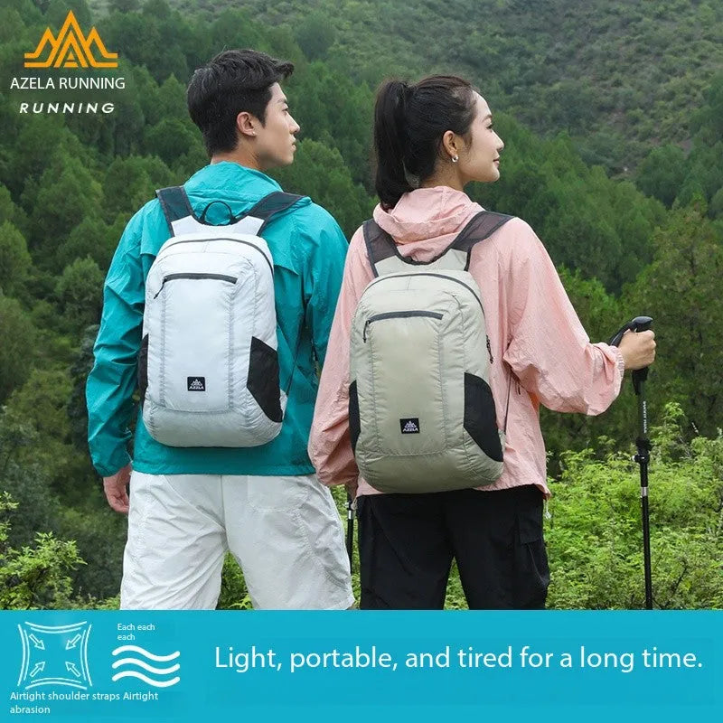AZELA Lightweight Hiking Backpack in White with multiple pockets and breathable mesh straps for outdoor travel
