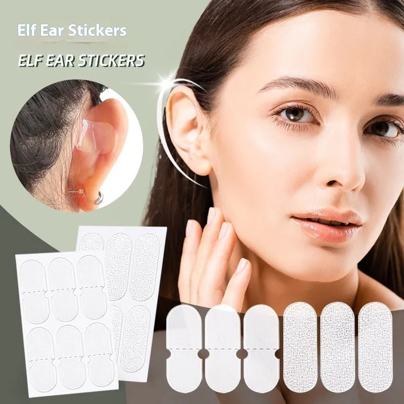 Transparent TPU ear support patches showing frosted and clear options with adhesive backing