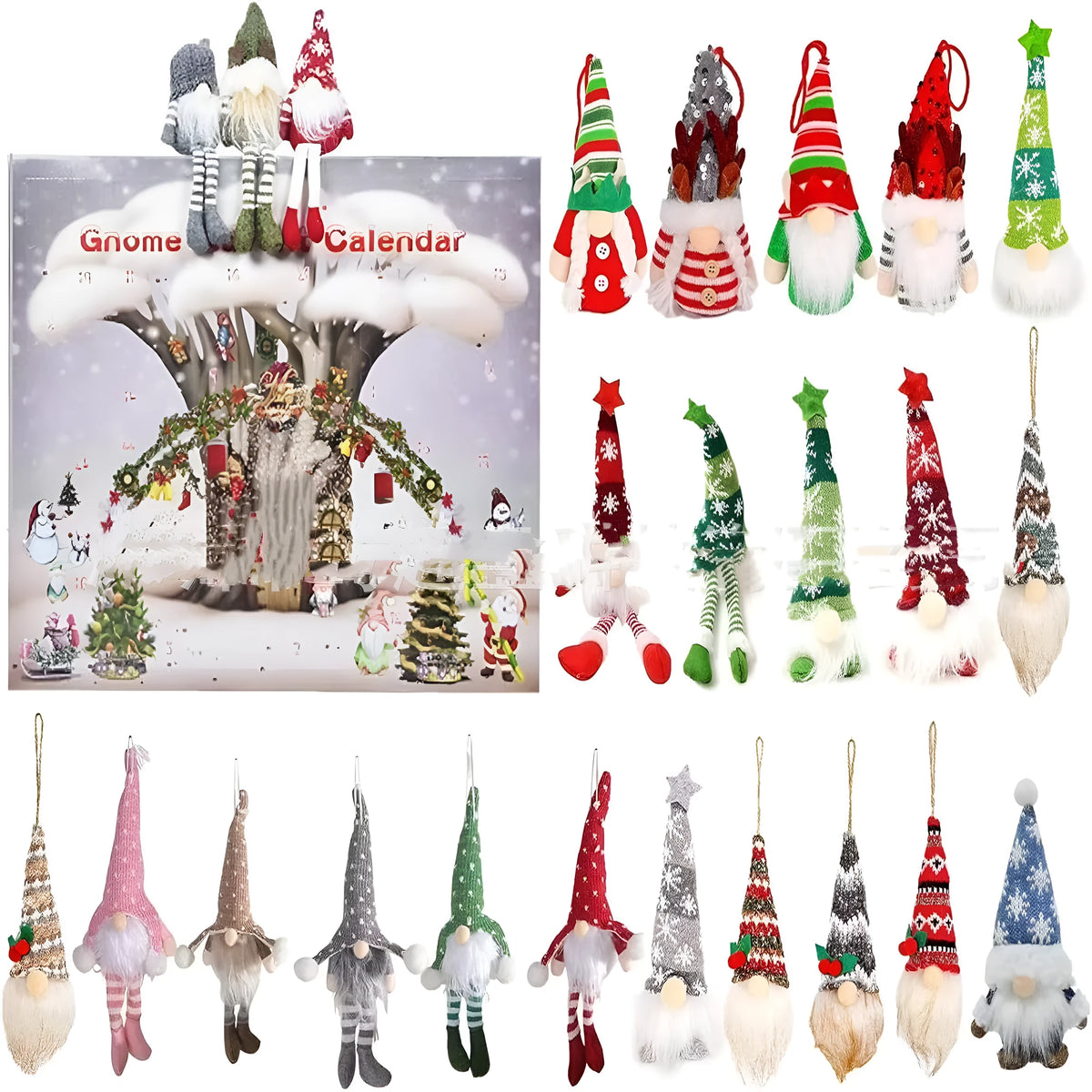 2025 Christmas Gnome Advent Calendar with 24 doors, each revealing a soft plush gnome for daily countdown play