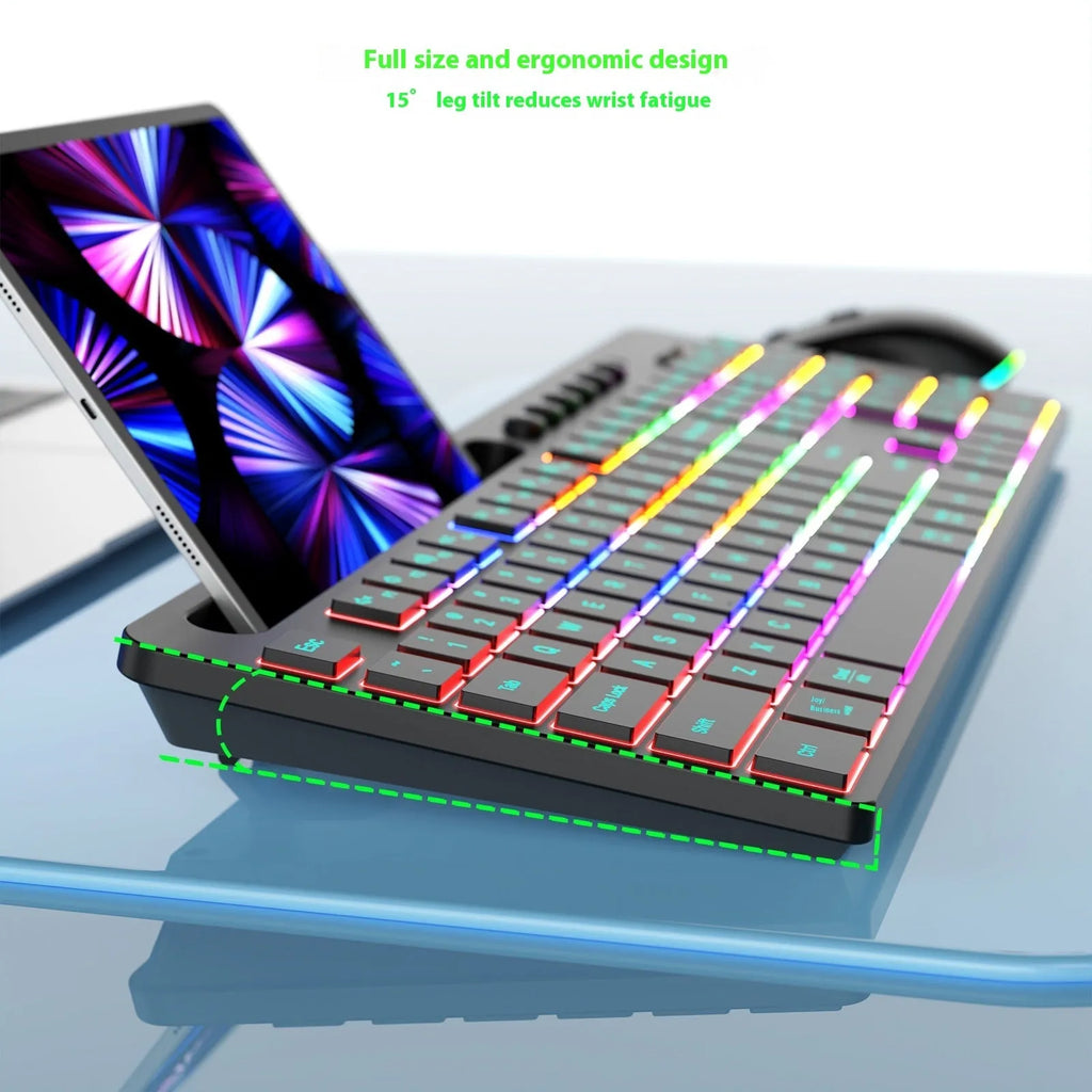 Wireless keyboard and mouse combo set with luminous keys and integrated card slot