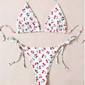 Holiday split halter bikini swimming costume with backless design and solid colour