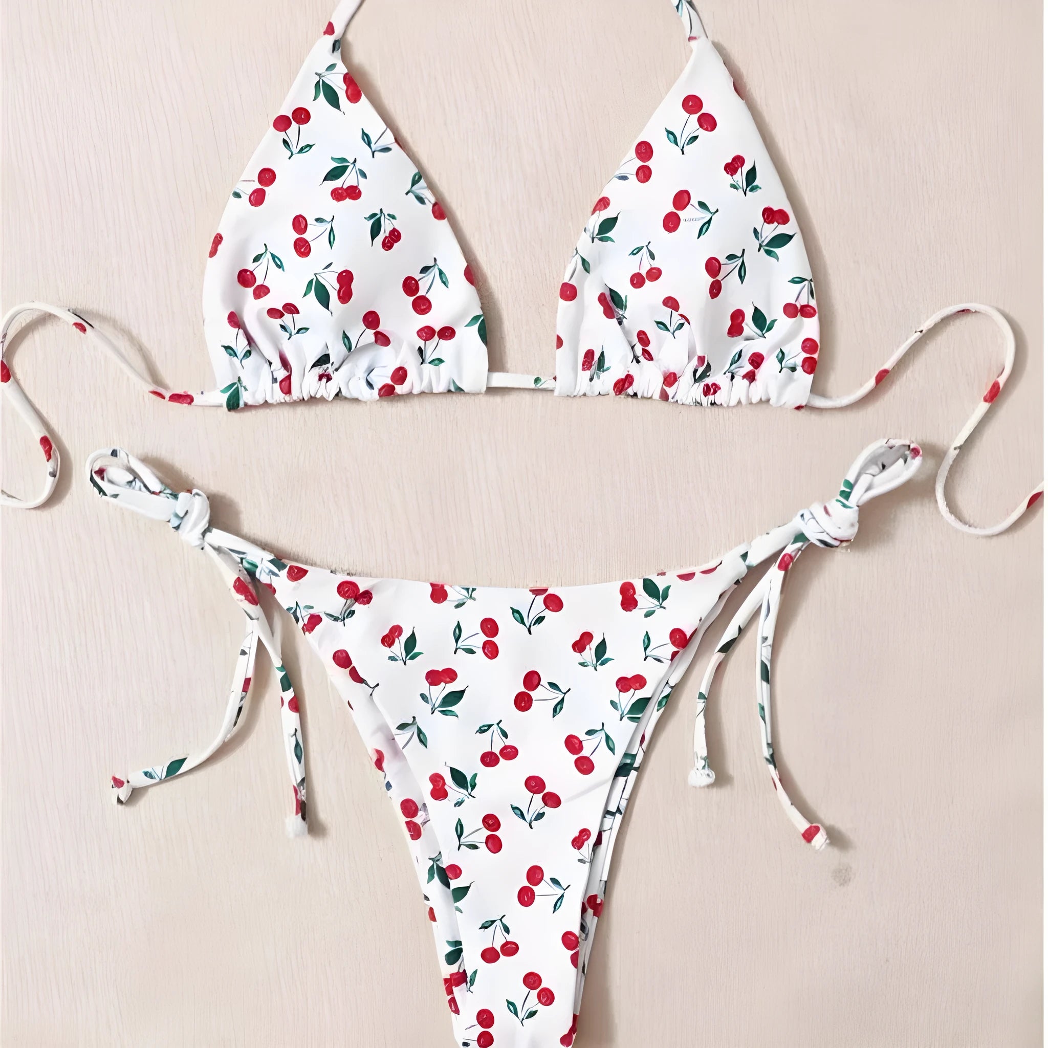 Holiday split halter bikini swimming costume with backless design and solid colour