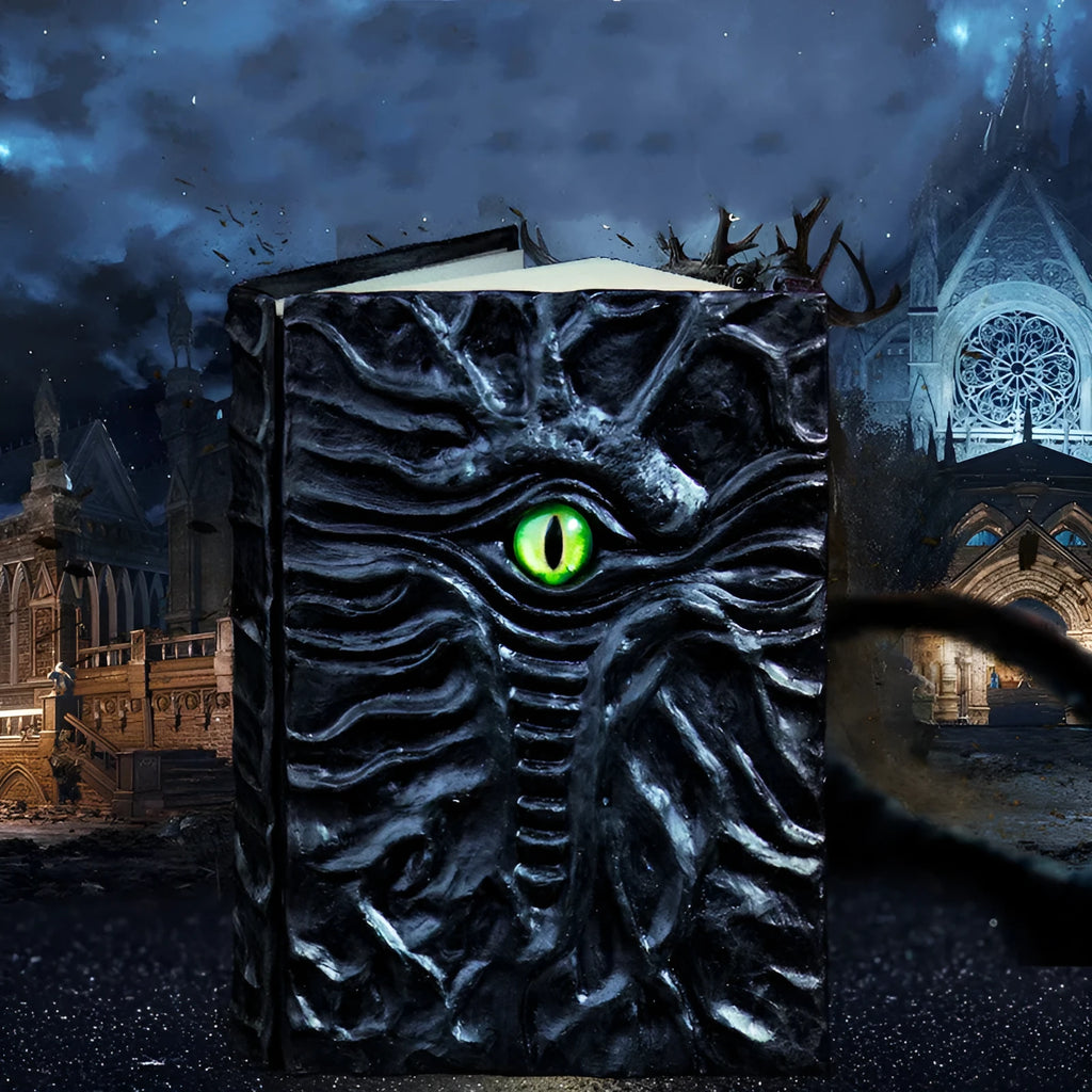 Cthulhu demon eye notebook with resin relief embossed cover measuring 140×200mm
