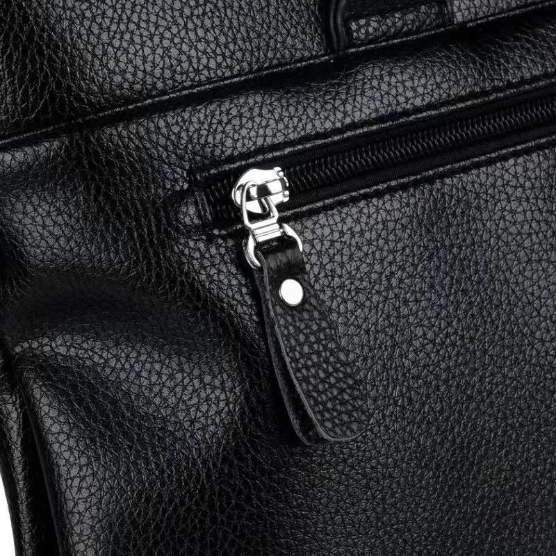 Men's black and brown PU leather shoulder messenger bag with splicing style, 35x30x4cm