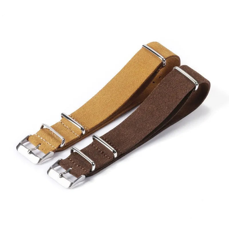 Genuine leather velvet artistic style watch strap in black, 20mm width, with retro texture