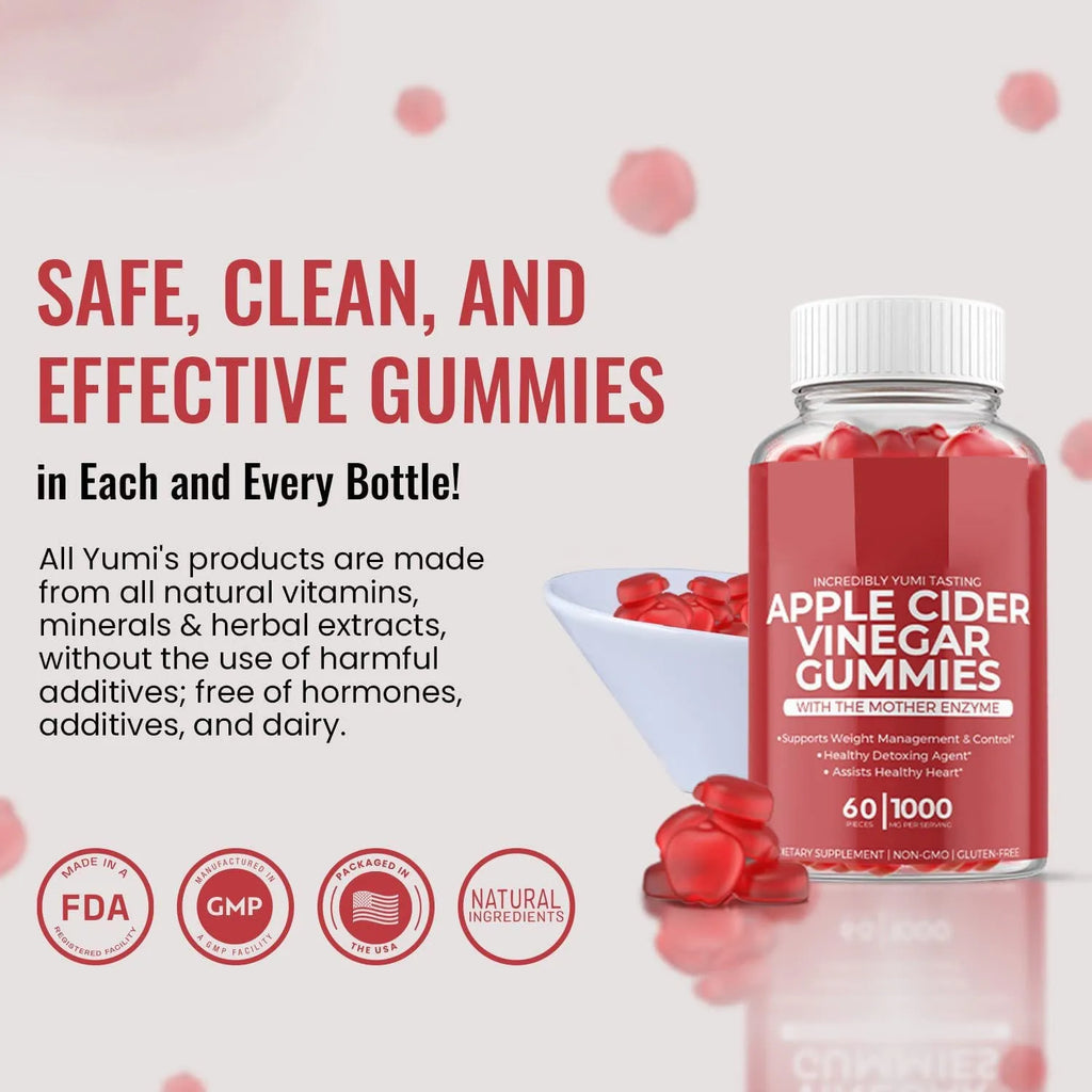 Bottle of apple cider vinegar gummy supplements containing 60 tablets for adult use