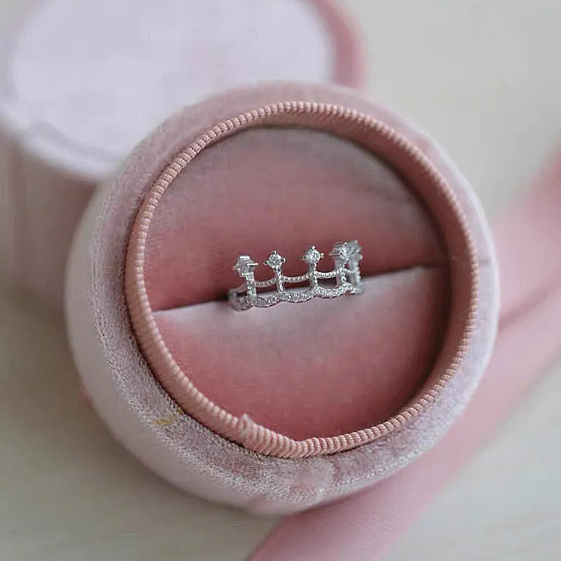 S925 sterling silver crown ring for women with lace skirt design, available in sizes 6, 7, 8, 9.