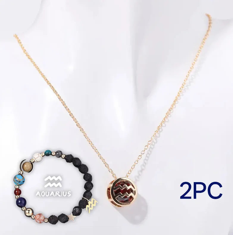 A natural stone beaded necklace and matching bracelet set laid flat, showing the textured stone beads.