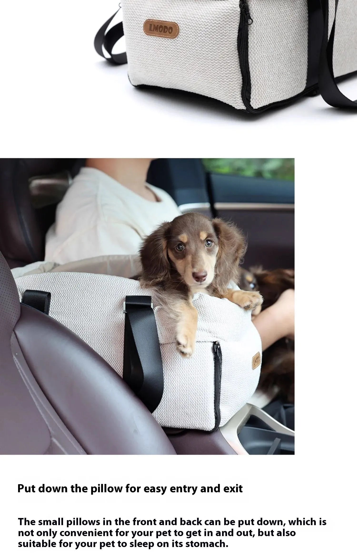Beige white foldable pet car nest and bed for small dogs and cats