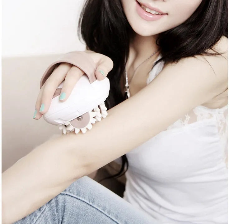 3D muscle shaping machine electric body massager with swivel wheel in white and coffee