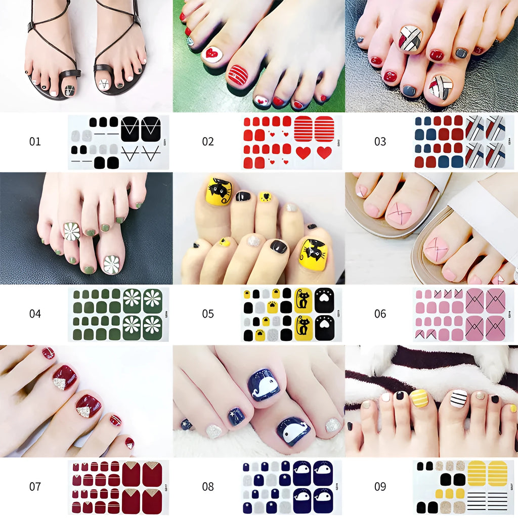 Cute waterproof foot nail sticker in pink colour for toenail decoration on normal specification sheet