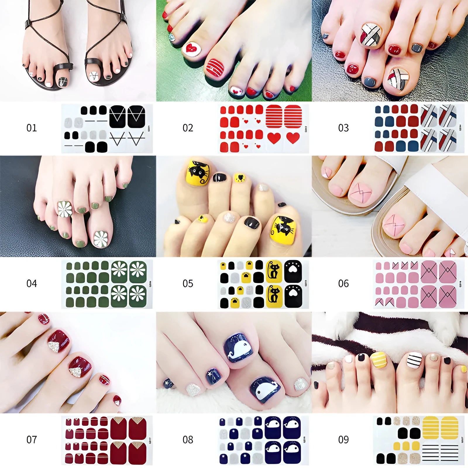 Cute waterproof foot nail sticker in pink colour for toenail decoration on normal specification sheet