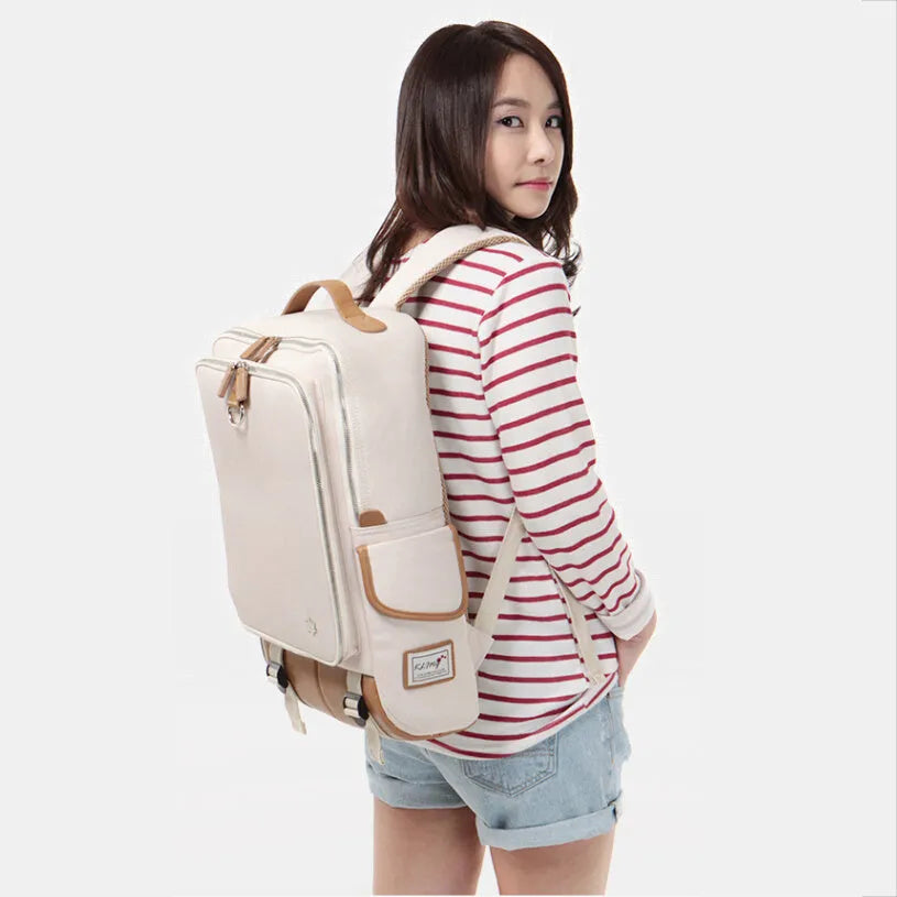 Modern men's large backpack in Oxford cloth, shown in army green colour, with dimensions 30cm by 16cm by 46cm.