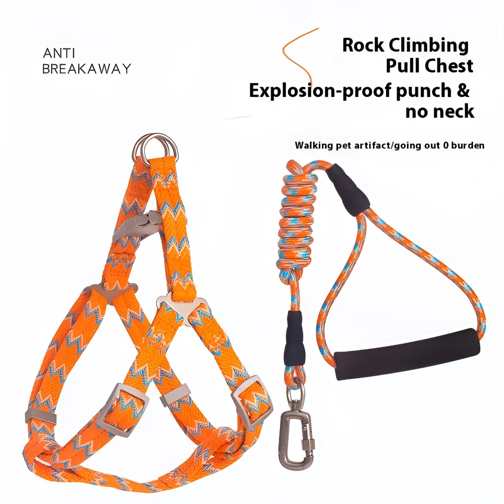 Nylon pet climbing harness chest and back with foam traction handle circular rope in blue, orange, purple, rose red, and yellow colours