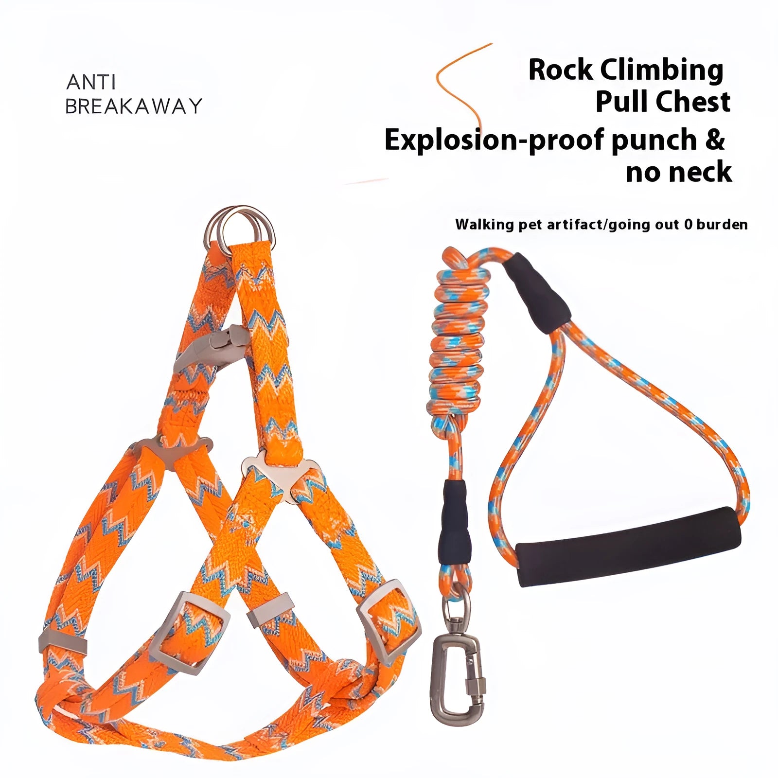 Nylon pet climbing harness chest and back with foam traction handle circular rope in blue, orange, purple, rose red, and yellow colours