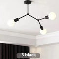 Nordic style iron ceiling lamp with three heads in black finish for living room