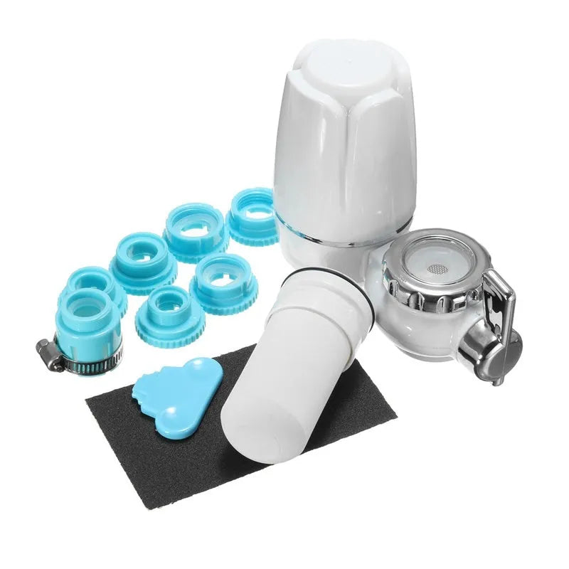 White plastic kitchen faucet water filter with ceramic cartridge and universal adapter set