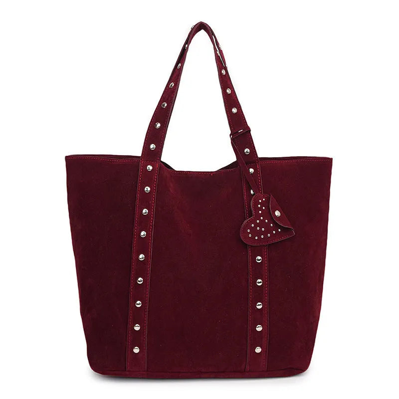 PU leather tote bag with double shoulder straps in horizontal square design with sandwich pockets