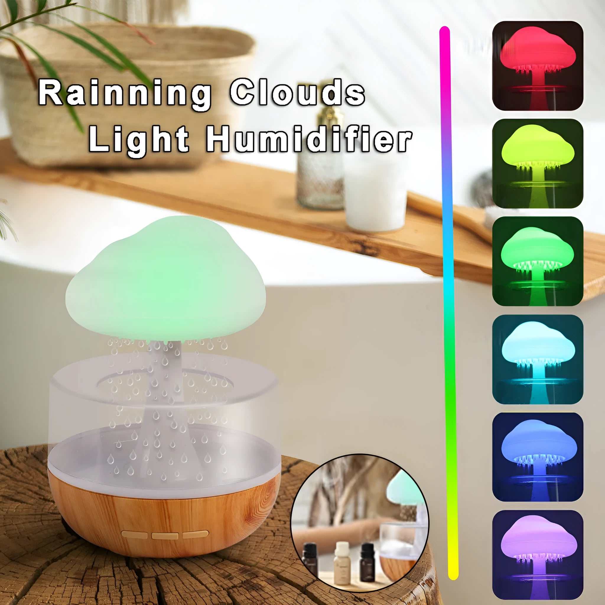 White cloud-shaped aromatherapy humidifier with colour-changing night light on a table.