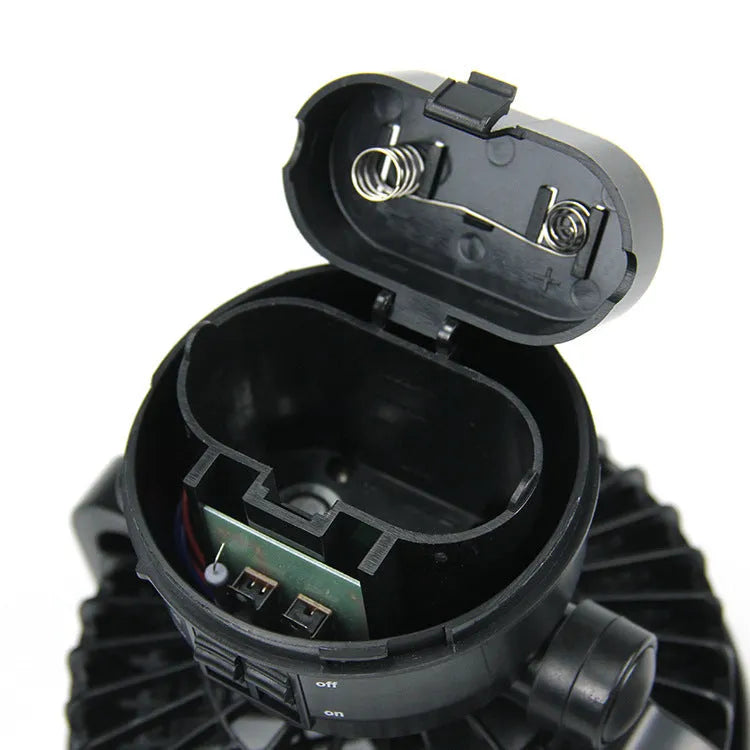 Multifunctional 18LED camping fan light in black, ABS construction, portable size 167 by 184 mm