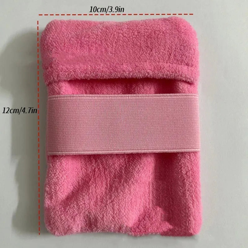 Reusable beach sand remover towel made of coral fleece in blue colour showing size 14x12cm