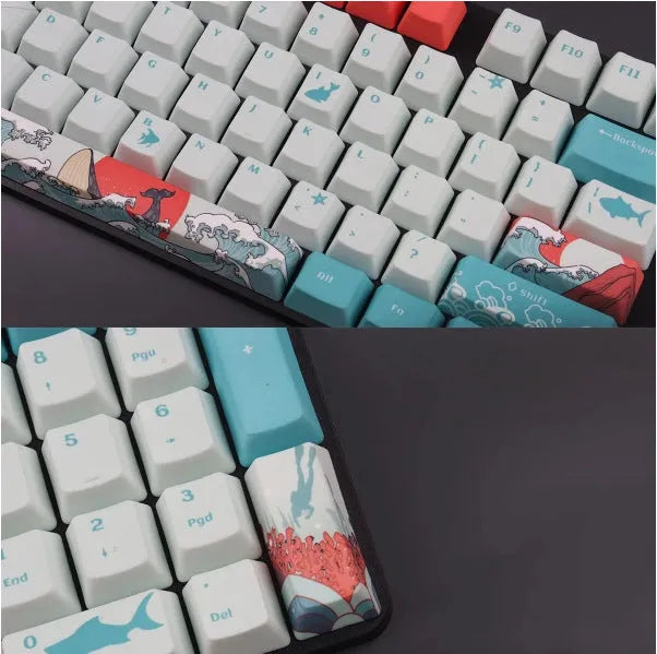 104-key Coral Sea keycap set for wired USB desktop mechanical keyboard, multimedia keys included