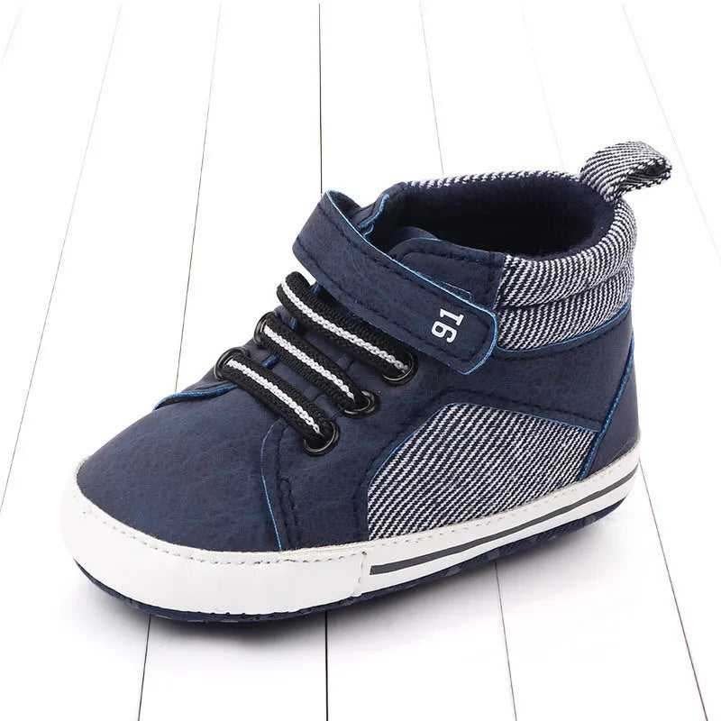 Blue cotton high-top toddler shoes with Velcro fastening for boys