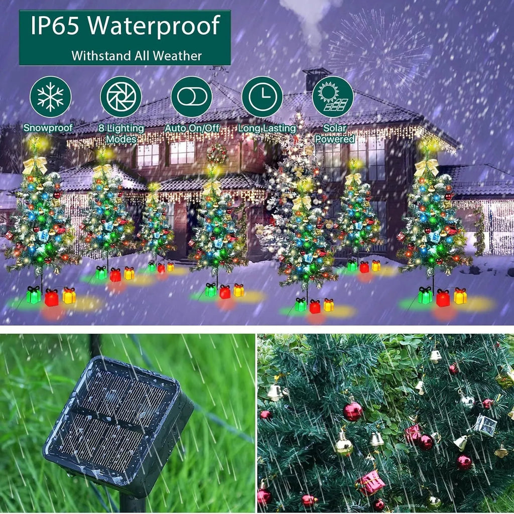 Solar Christmas tree LED decorative light with stainless steel housing and IP66 rating for outdoor use