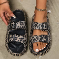 Women's thick sole EVA bathroom slippers in leopard print pattern with non-slip textured bottom
