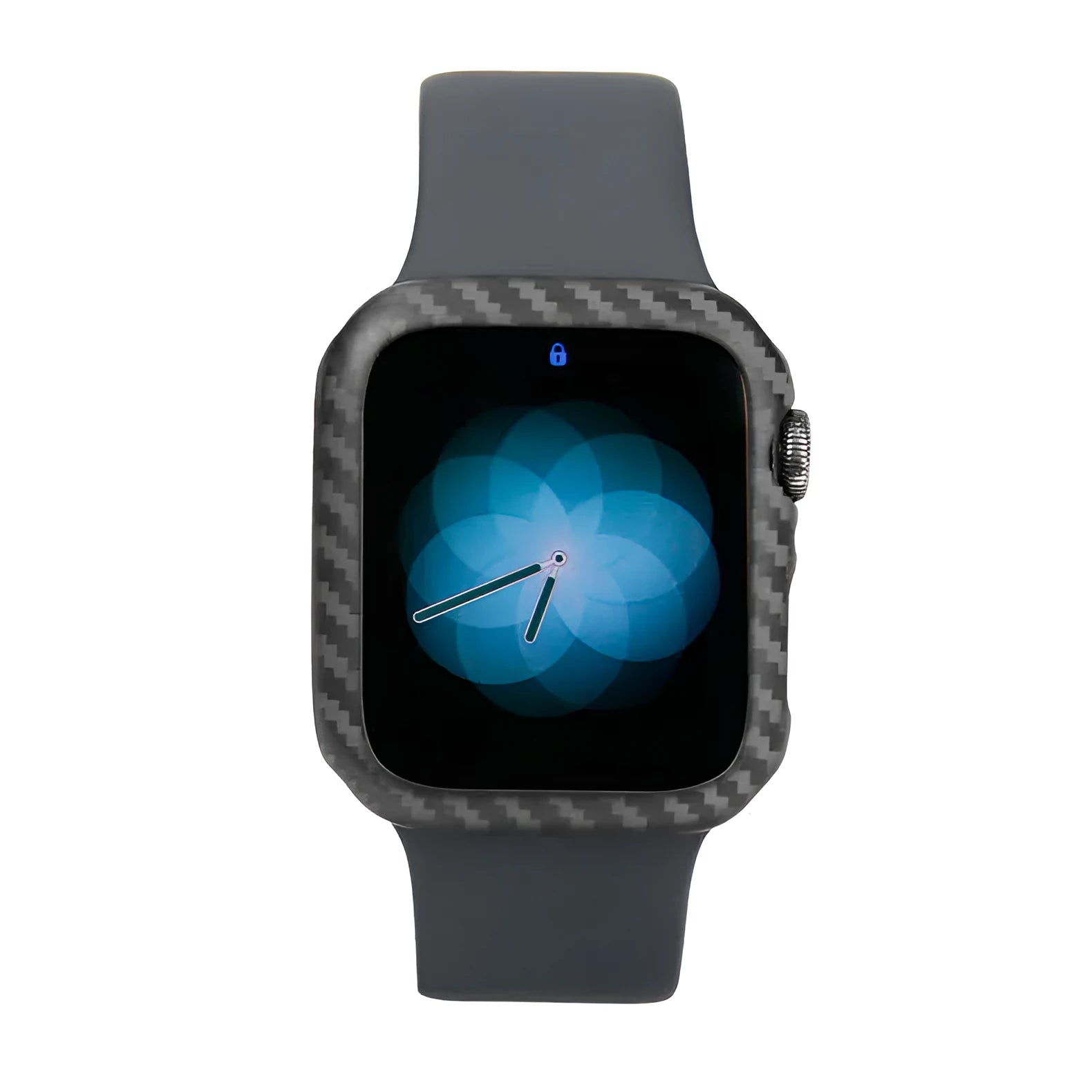 Carbon fibre and leather half-wrap case for Apple Watch Series 4 in 44mm size.
