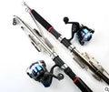 Automatic sea pole fishing rod set with spring mechanism, available in 2.1, 2.4, 2.7 lengths and 3000, 4000, 5000 reels.