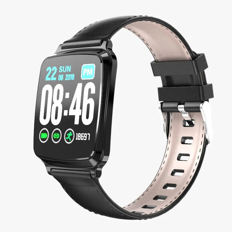 M8 multi-function smart bracelet in black on a wrist, showing the full-touch screen and zinc alloy body.