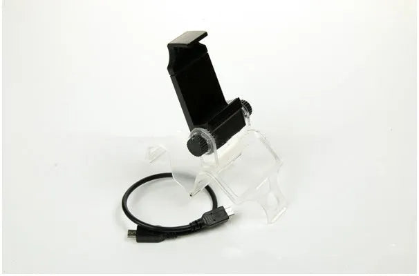 Black PS4 controller mobile phone clip mount with attached OTG micro USB cable for Android gaming.