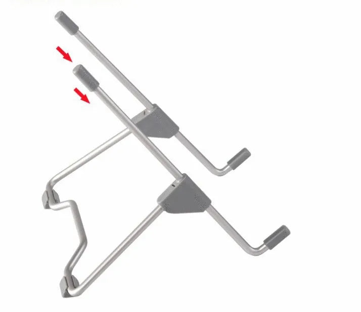 Grey aluminium alloy adjustable phone and laptop stand on desk