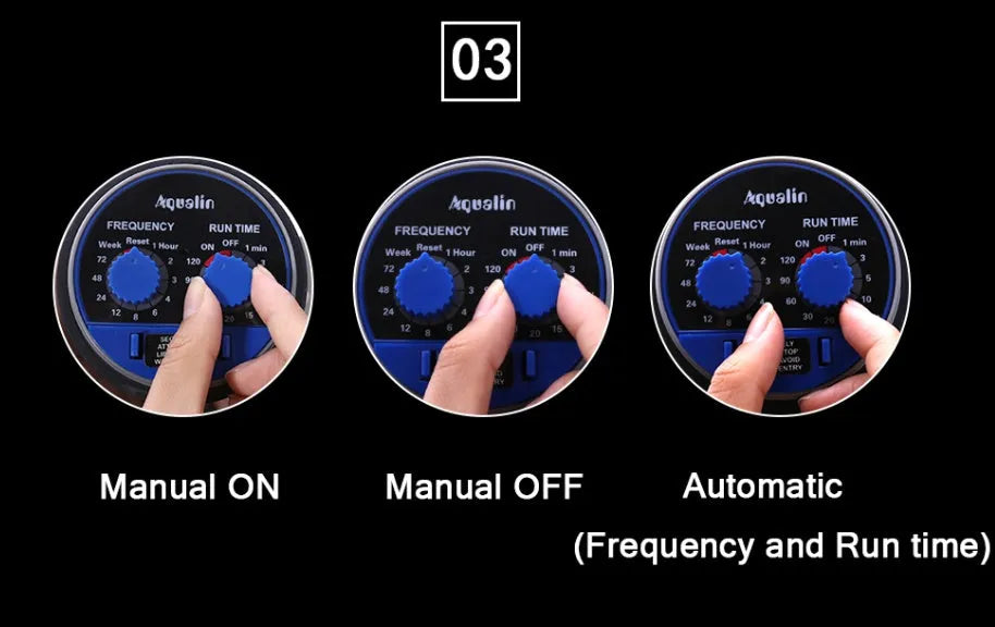 Automatic garden watering timer device showing programming interface and 3/4 inch hose connection