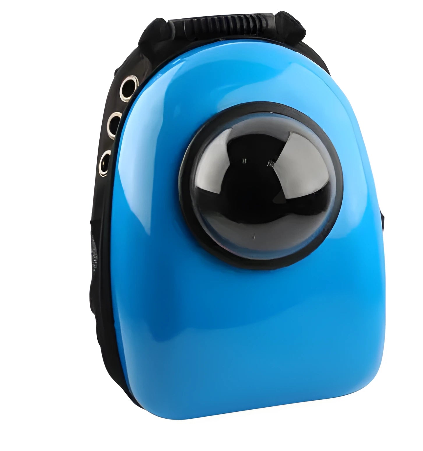 Pet carrier bag with adjustable shoulder strap and ventilated mesh, in dark blue and sky blue, measuring 40x20x30cm