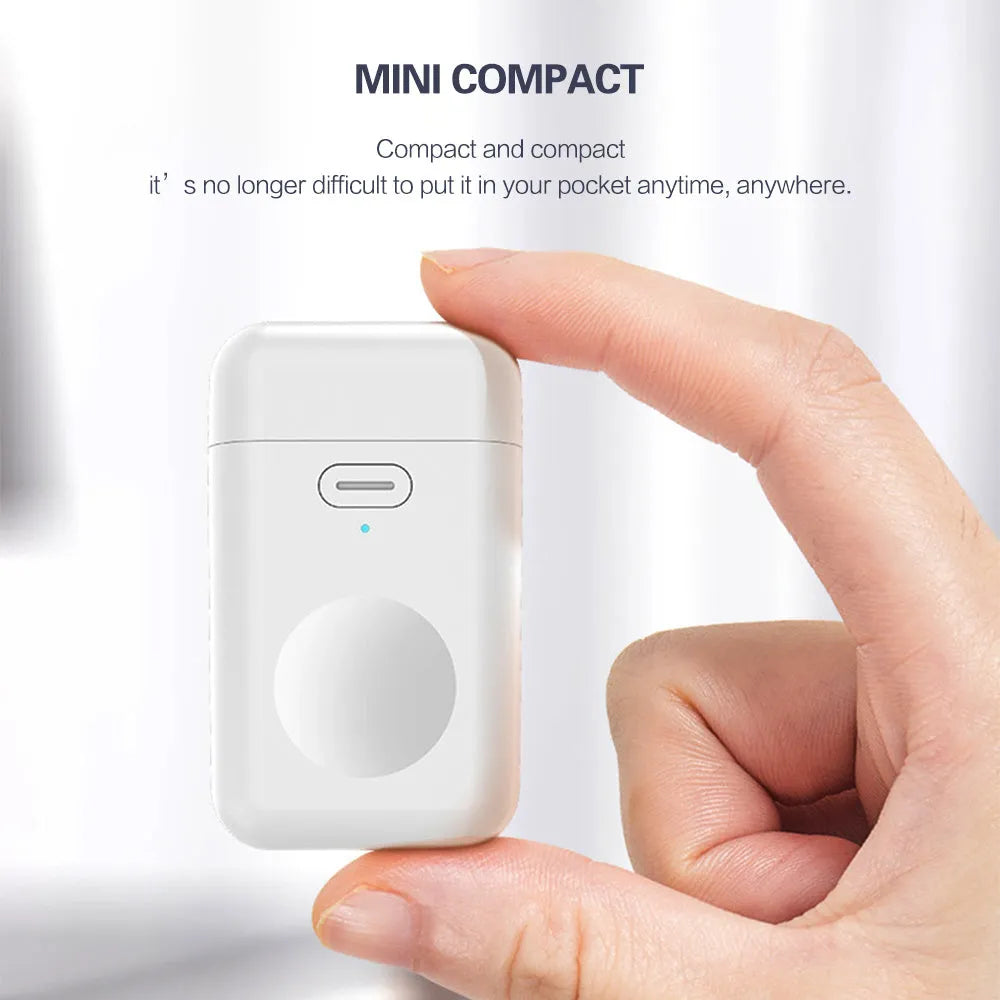 White portable wireless magnetic charger power bank for Apple Watch showing size scale.