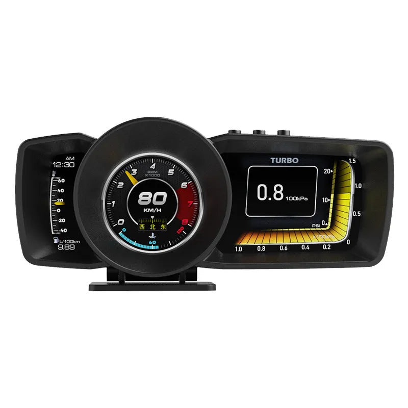 A600 OBDII driving computer with 480x320 TFT screen showing vehicle diagnostics and GPS navigation display