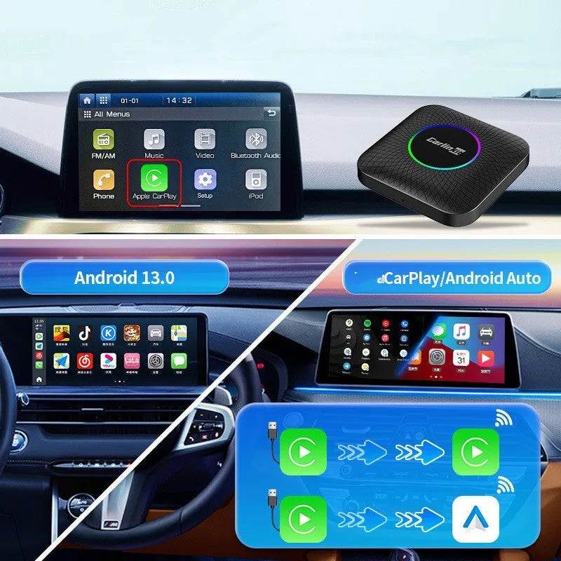 Wireless CarPlay adapter box for factory BMW Mercedes Audi systems with eight-core processor