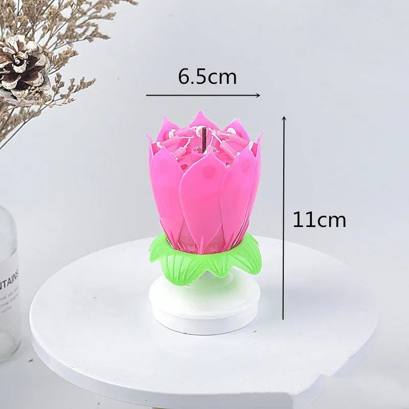 Lotus music birthday candle with rotating flower shape in pink colour