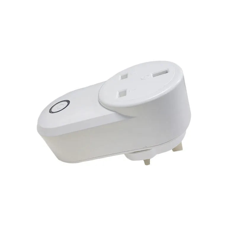 Neutral-coloured UK smart WiFi socket for in-wall installation with SA-014 three-pin plug.