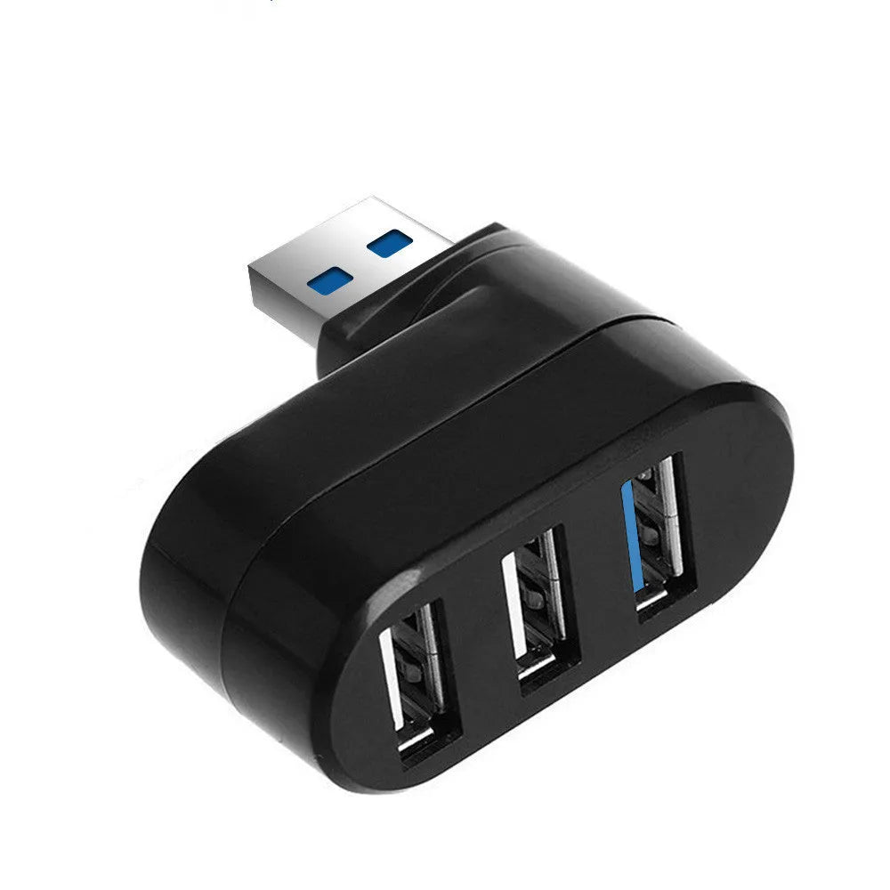 Black or white USB 2.0 rotary splitter hub with four ports on a blister card.