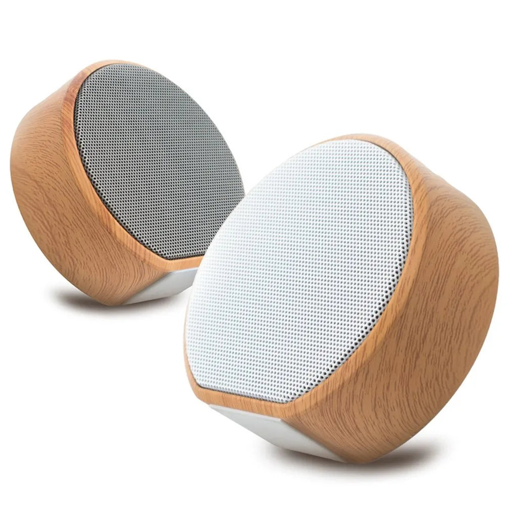 A60 wood grain wireless Bluetooth speaker in black with wood finish, 83x80x34 mm, 3W speaker