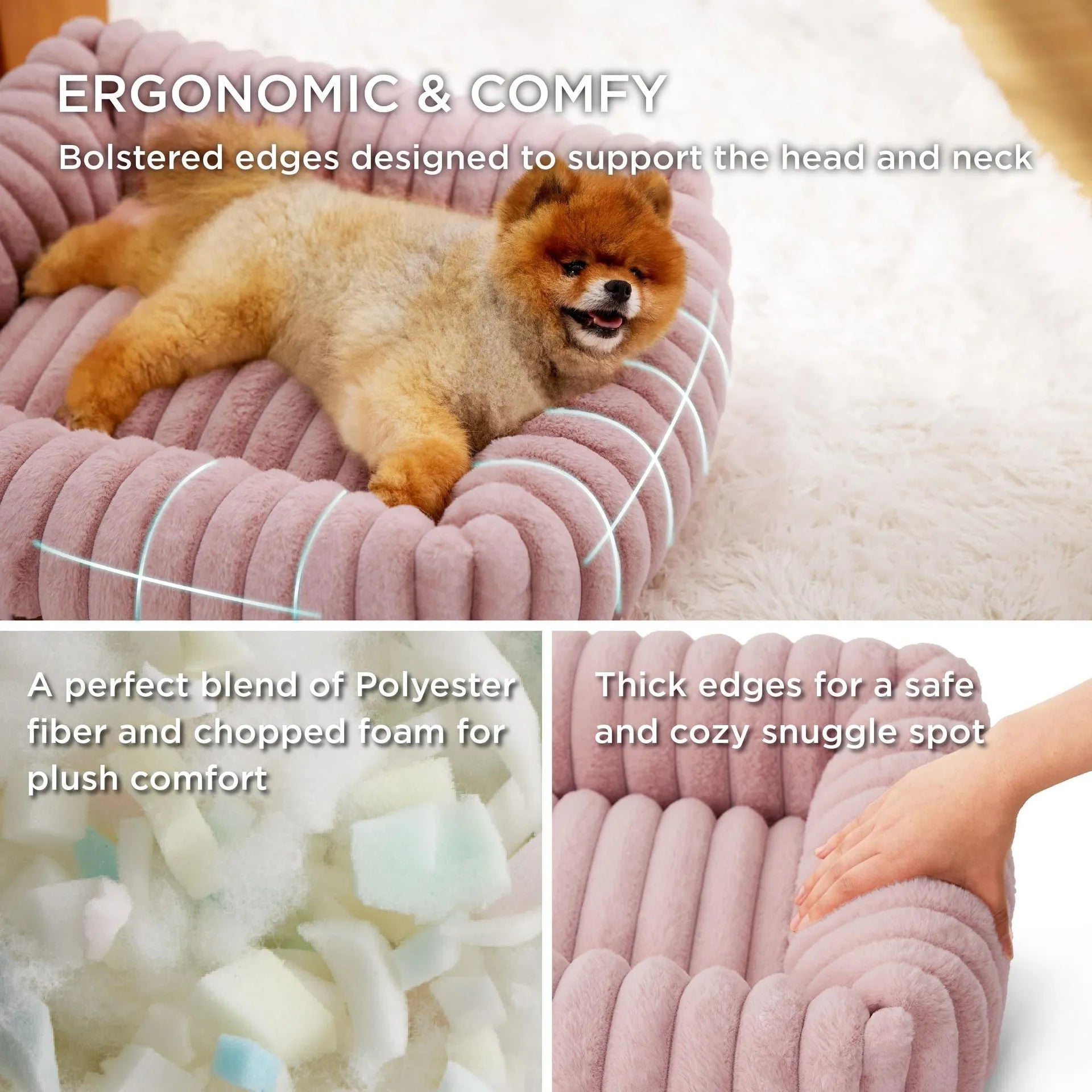 Grey raised edge dog bed cushion measuring 92cm long by 69cm wide for medium to large dogs